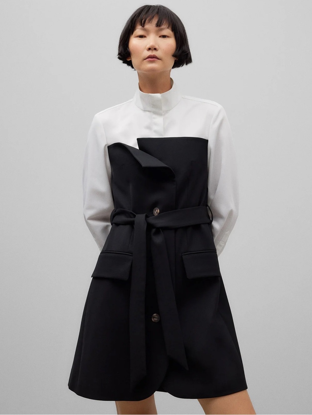 Adolfo Dominguez COMBINED SHIRT DRESS Black and White Size 4 US/ 38 EUR